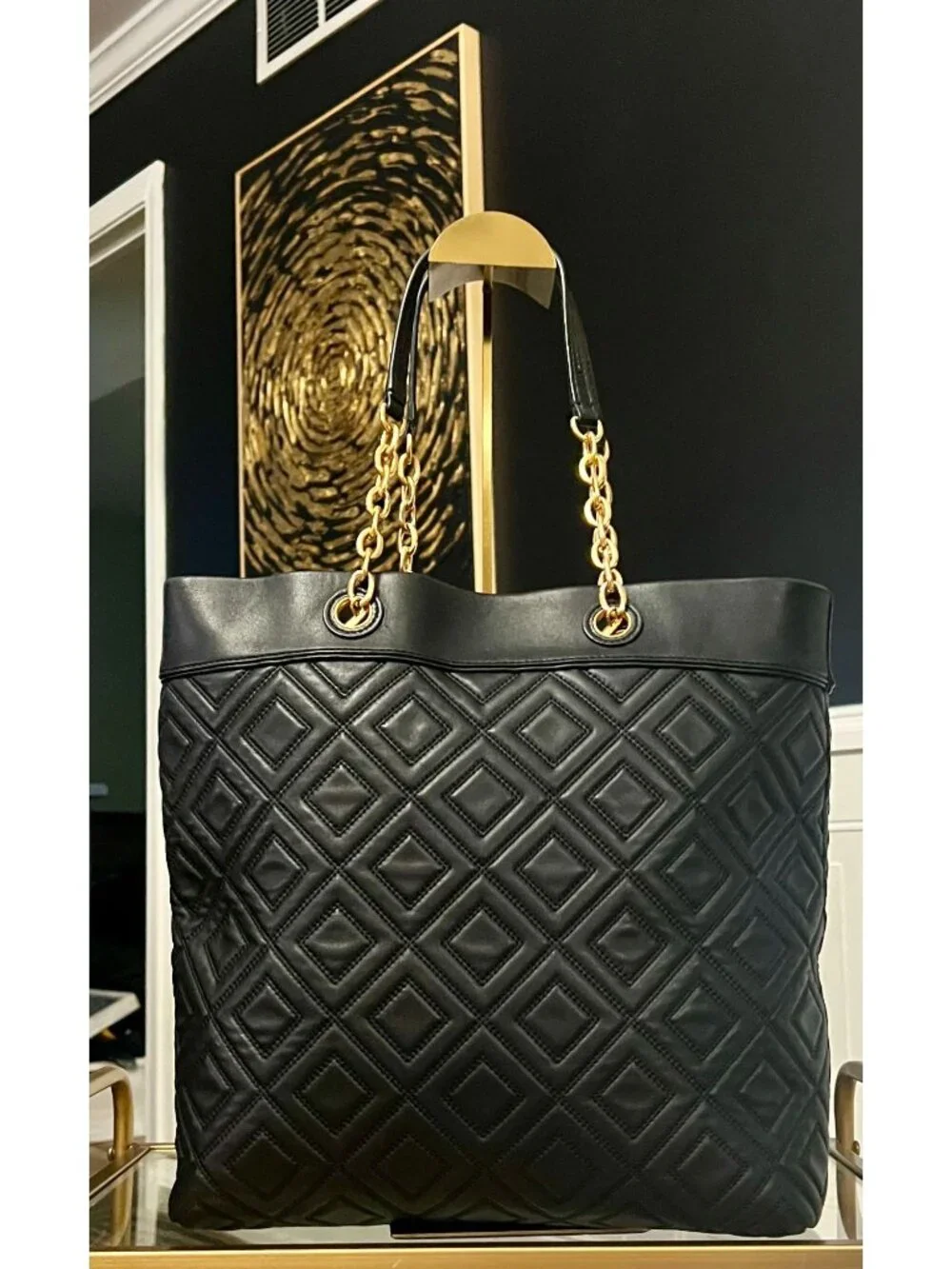 Tory Burch Black Quilted Leather Fleming Shoulder Bag